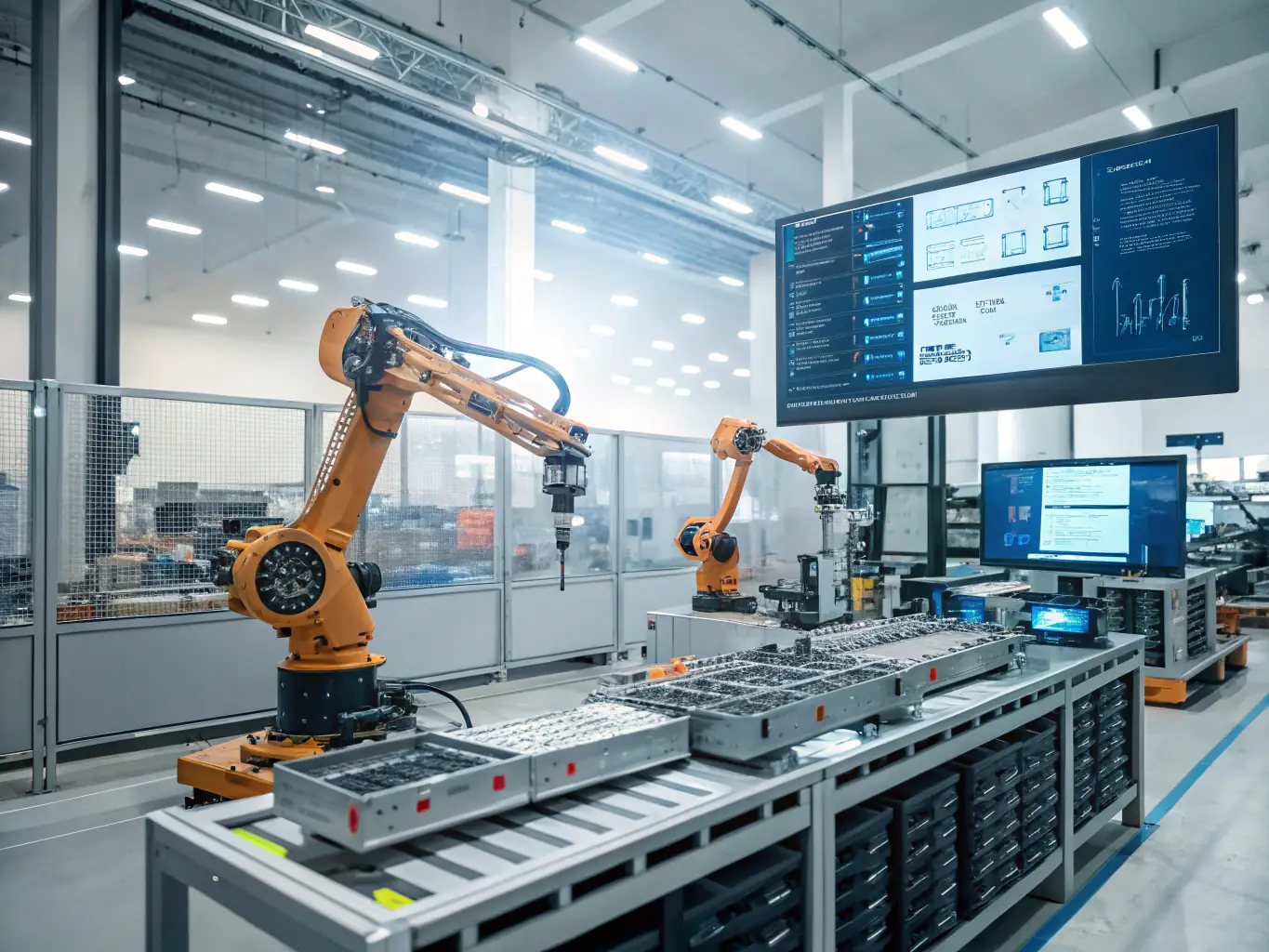 A digital illustration depicting automated processes flowing seamlessly through a modern office environment, symbolizing Business Process Automation.